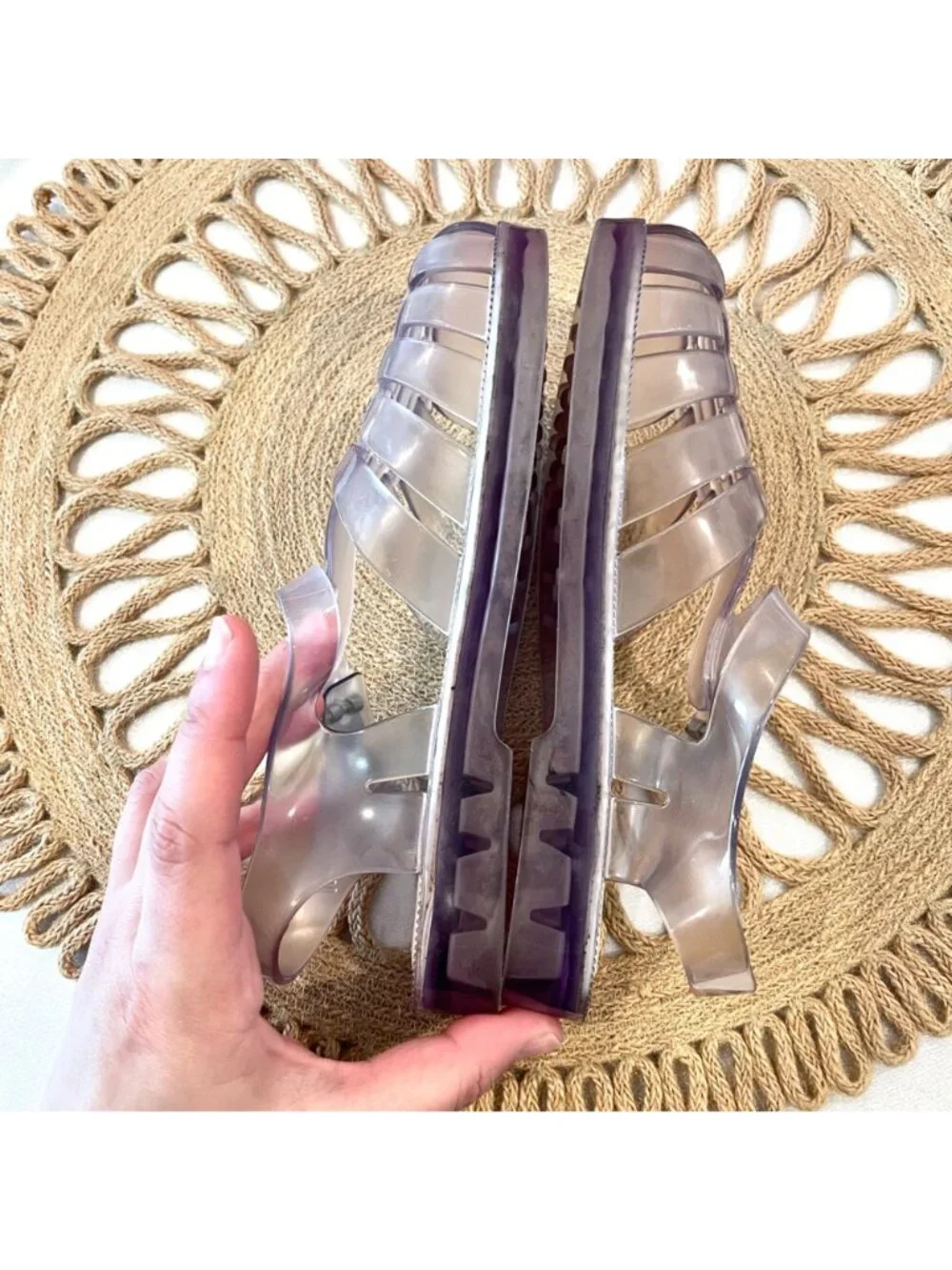 Mini Melissa Possession Clear Jelly Strappy Buckle Sandals Size 2 Fisherman